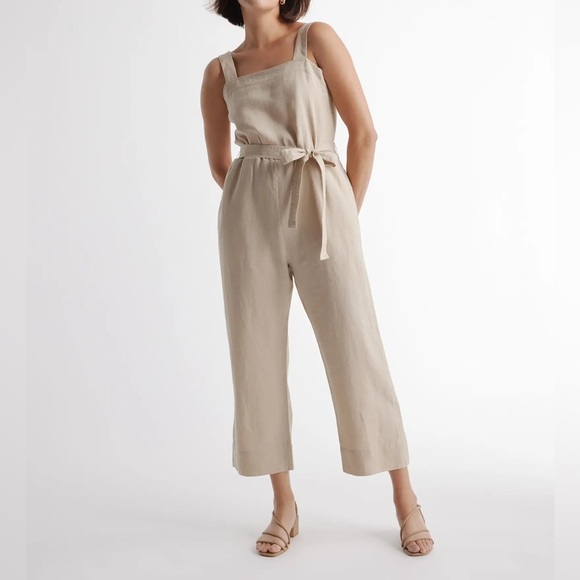 Quince Pants - NEW QUINCE 100% European Linen Square Neck Jumpsuit in Driftwood Medium Netutral